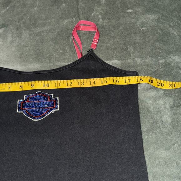 Harley-Davidson Tank Top Women XL Black Sequin Logo Y2K Red Straps Sturgis, MI - Picture 6 of 10